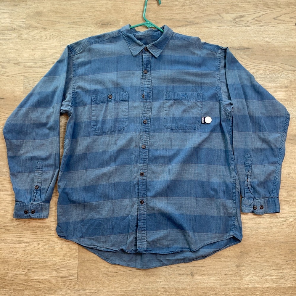 Patagonia Mens XL Long Sleeve Organic Cotton Button Shirt Blue Striped Chambray